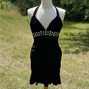 NWT City Studio Black Embellished Halter Mini Dress Size L